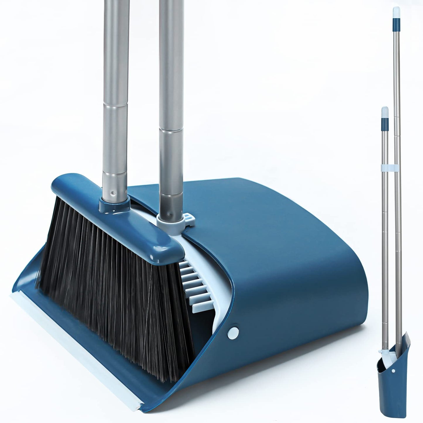 SONCAL Standing Dustpan and Broom Set with 52" Long Extendable Handle for Home, Indoor, Kitchen Room Office Lobby Floor Cleaning - WoodArtSupply