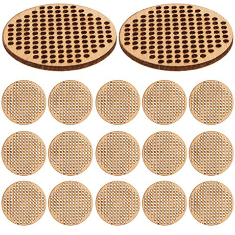 Amosfun 20pcs Circle Wooden Hanging Tags Round Blank Hole Paved Cross Stitch Ornament Crafts for DIY Engraving Amosfun