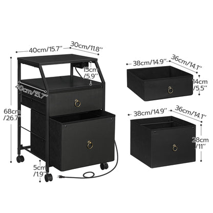 HOOBRO 2-Drawer Mobile File Cabinet, Filing Cabinet with Charging Station, Rolling Printer Stand with Open Storage Shelf, fits A4/Letter-Size for - WoodArtSupply