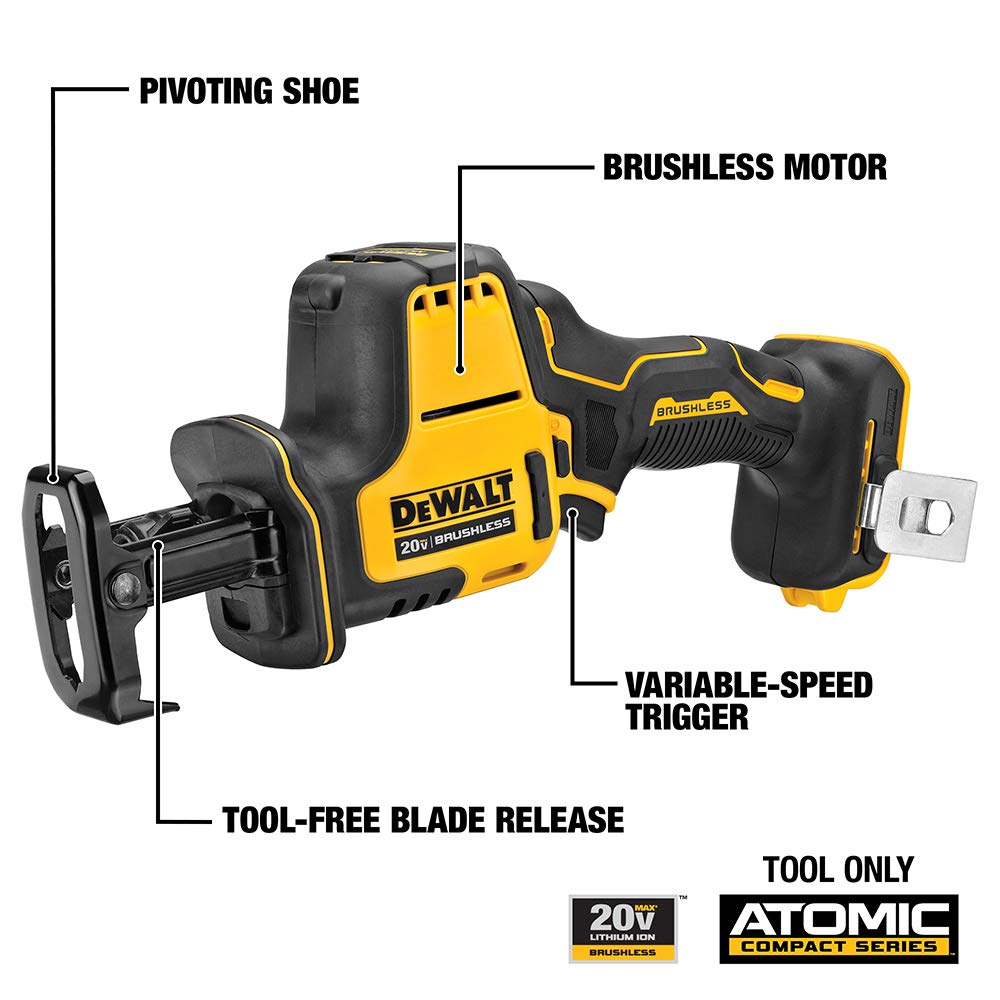 DEWALT ATOMIC 20V MAX* Reciprocating Saw, One-Handed, Cordless, Tool Only (DCS369B) - WoodArtSupply