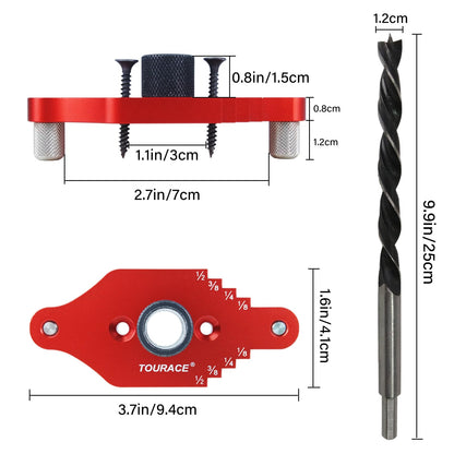 TOURACE Adjustable Drill Jig with Drill Bit for Floating Shelf, Portable Dowel Drill Guide Jig, Biscuit & Plate Joiner Woodworking Tool, Pocket Screw - WoodArtSupply