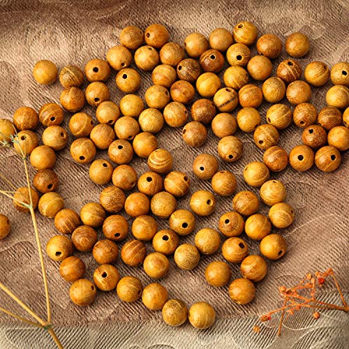 Prometis 200pcs 8mm Natural Sandalwood Round Beads Gorgeous Craft Handmade Polished Spacer Mala Pray Beads with Elastic Cord for Bracelets DIY Rosary Prometis