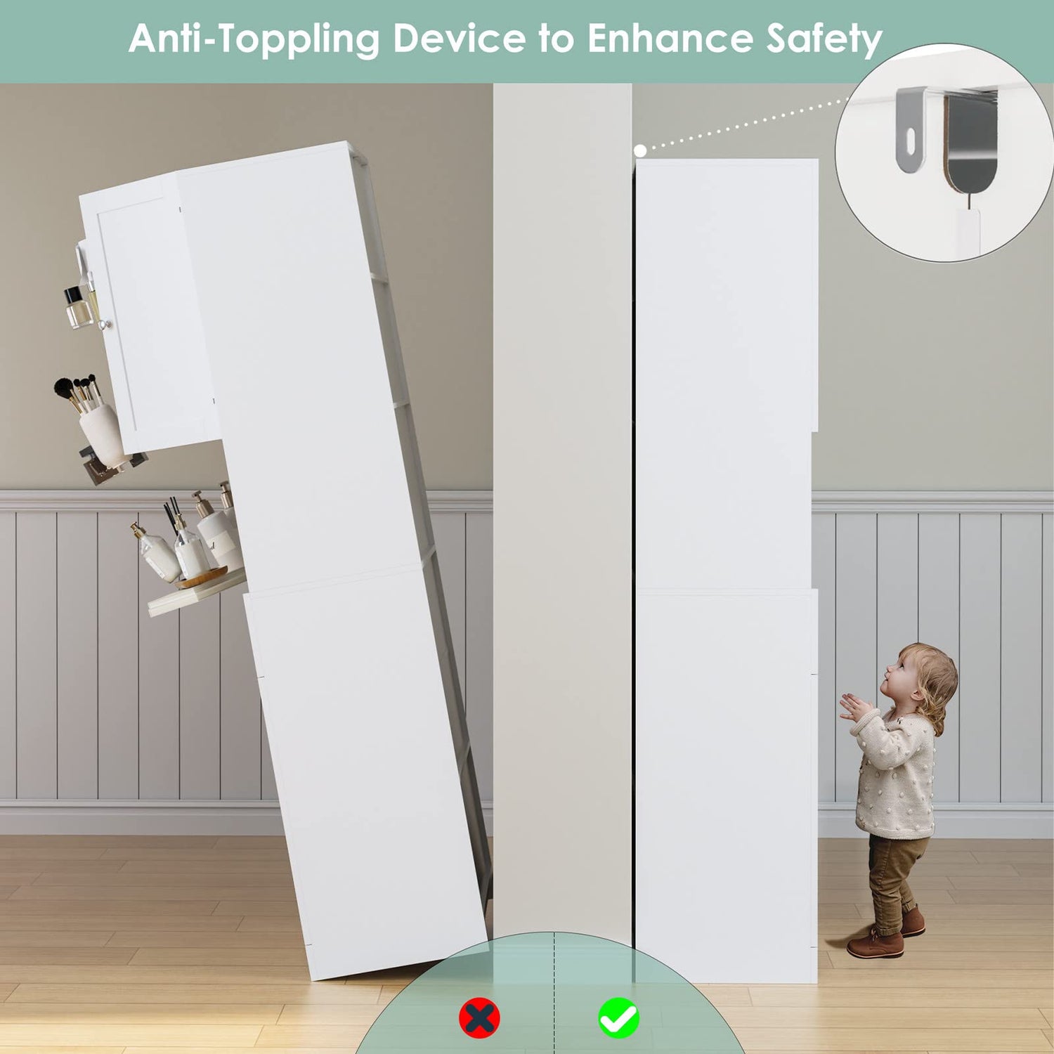 HIFIT Modern Tall Bathroom Storage Cabinet with 4 Doors, Shelves, and Drawer - 67" Freestanding Linen Cabinet in White HIFIT