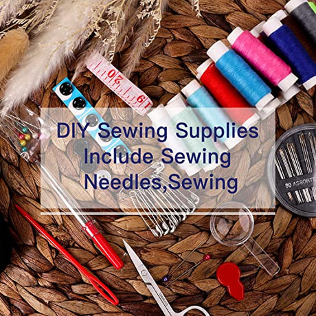 JUNING Sewing Kit with Case Portable Sewing Supplies for Home Traveler, Adults, Beginner, Emergency, Kids Contains Thread, Scissors, Needles, Measure JUNING