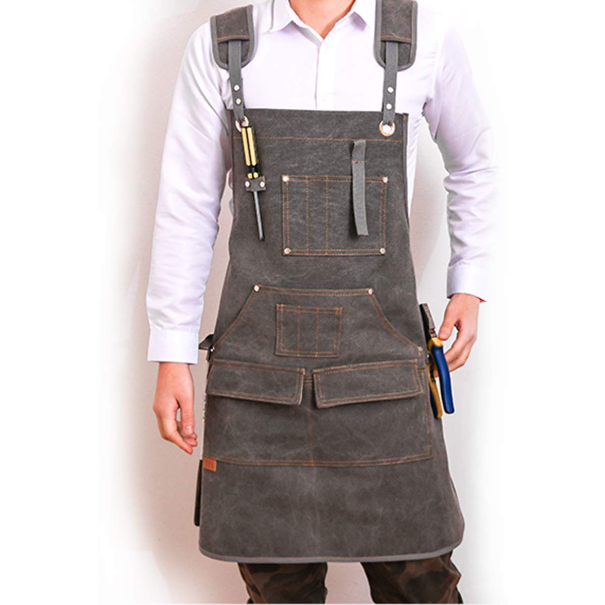 Work Apron with Pockets, Aprons 20 Oz Waxed Canvas with Magnetic Holders, Woodworking Aprons for Men,Gray - WoodArtSupply