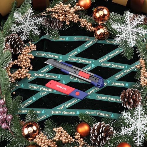 WORKPRO 18mm Retractable Utility Knife, Heavy Duty Aluminum Alloy Snap-off Box Cutter with 10PC SK5 Steel Sharp Blades for Cartons, Cardboard and WORKPRO