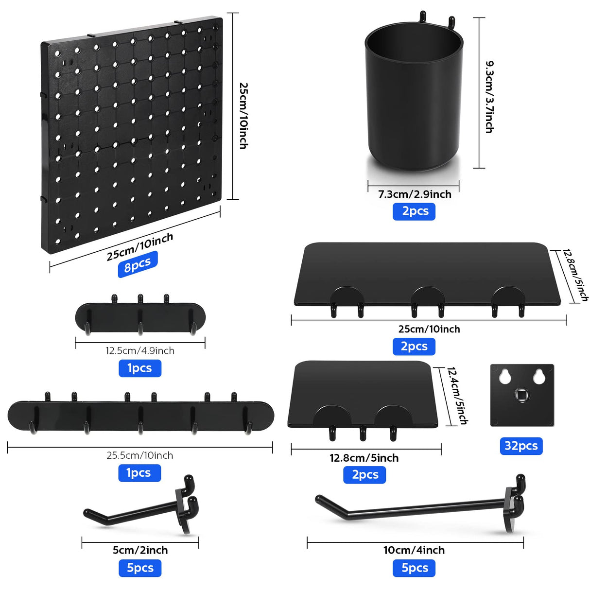 58 Pieces Pegboard Organizer Kits Pegboard Wall Panel Plastic Pegboard Mount Display with Pegboard Accessories Include Storage Boards Buckets and Chunful