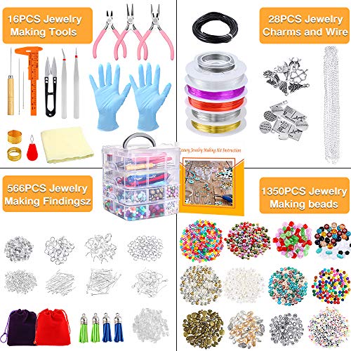 PP OPOUNT Jewelry Making Kit, 1960 Pieces Jewelry Making Supplies for  Bracelets Includes Beads, Charms, Findings, Jewelry Pliers, Beading Wire  for