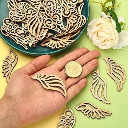 LiQunSweet 100 Pcs Angel Wing Unfinished Wooden Cutout Charm Blank Wood Slices Ornament for Birthday DIY Painting Tags Wedding Home Decoration