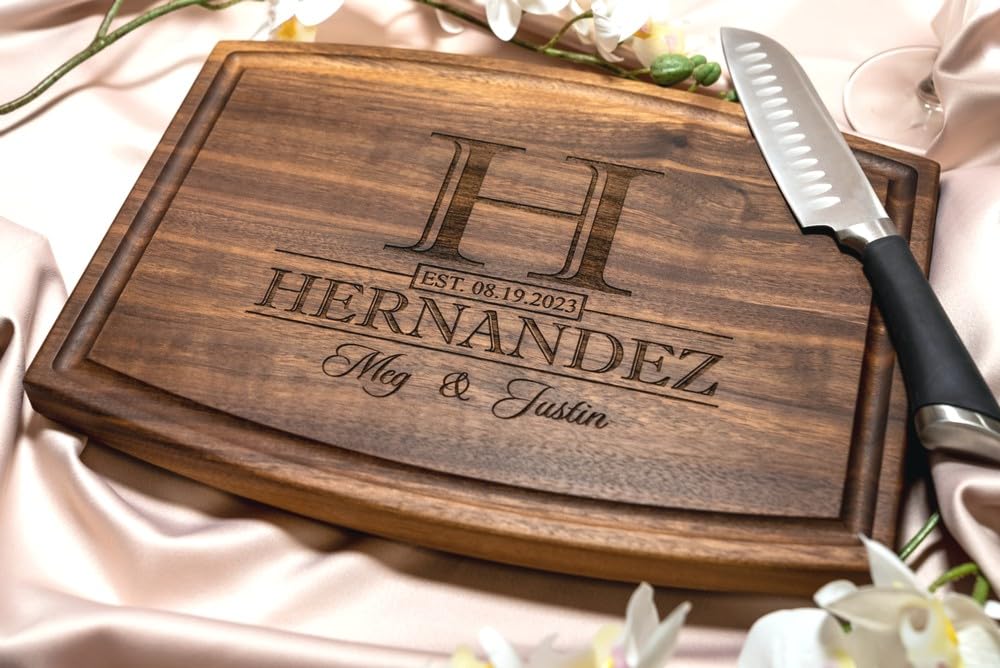 Personalized Cutting Board, Custom Wedding, Anniversary or Housewarming Gift Idea, Wood Engraved Charcuterie, for Couples, Family and Clients Classic Wedding Gift Boutique
