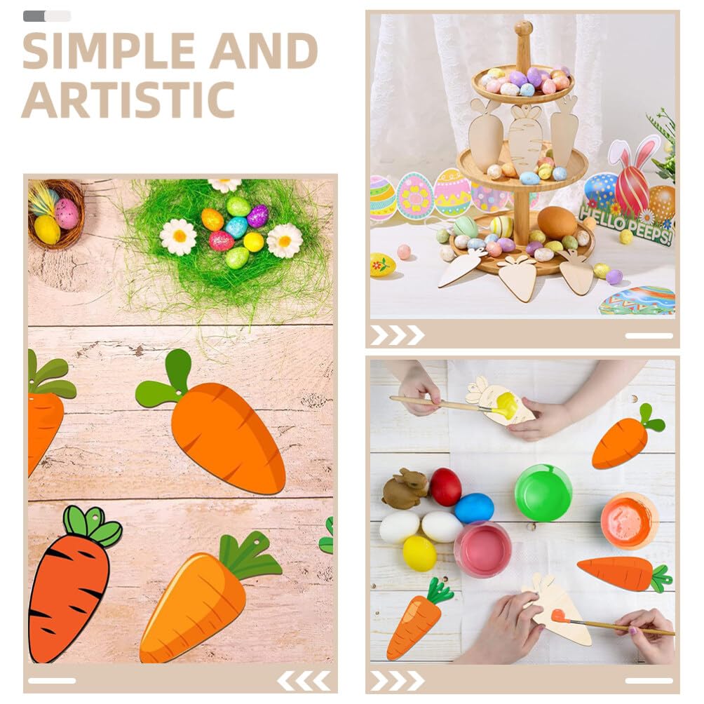 Lurrose 12Pcs Wood Carrot Cutouts Easter Wooden Carrot Ornaments Unfinished Carrot Shape Wood Slices for Easter DIY Crafts Party Home Decorations Lurrose