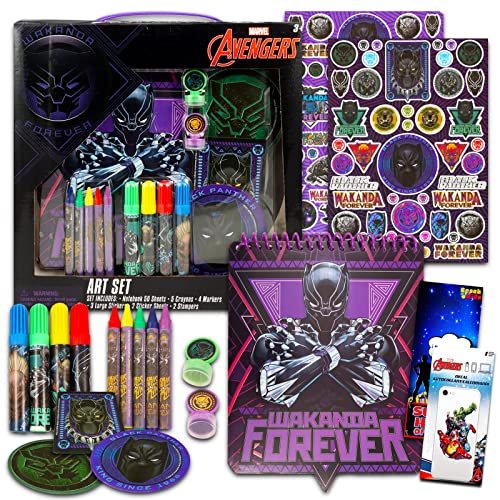 Black Panther Arts and Crafts Set for Kids - Avengers Coloring Bundle with Black Panther Coloring Utensils, Stickers, Stampers and More | Avengers - WoodArtSupply