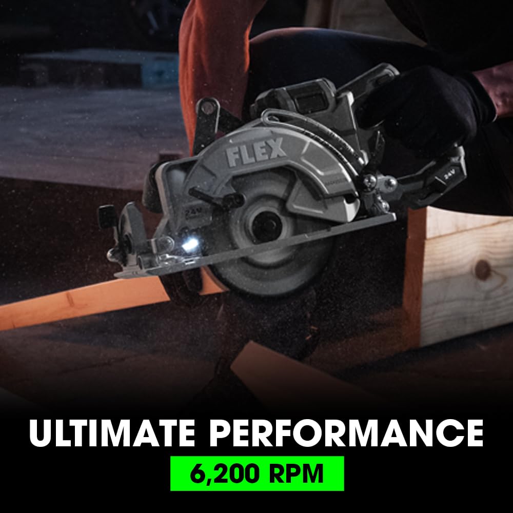 FLEX 24V Brushless Cordless 7-1/4-Inch Rear Handle Circular Saw Kit with 10.0Ah Stacked Lithium Battery and 280W Rapid Charger - FX2141R-1J FLEX