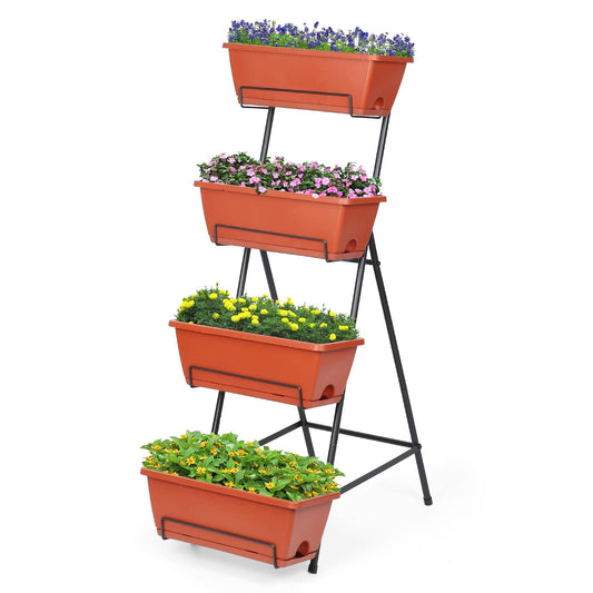 4 Tiers Vertical Raised Garden Bed, Planter Raised Beds Freestanding Elevated Planter Bed with Planter Tray for Indoor and Outdoor Flowers Herbs