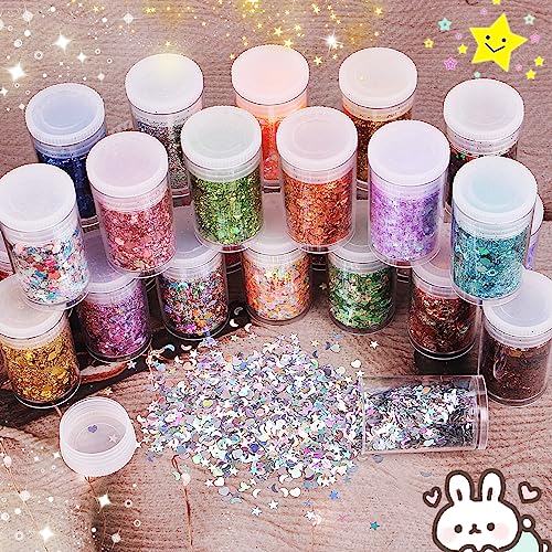 Holographic Chunky and Fine Glitter Mix, 45 Colors Craft Glitter for Epoxy Resin Arts, Iridescent Nail Glitter, Cosmetic Eye Hair Face Body Glitter, Linwulte