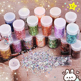Holographic Chunky and Fine Glitter Mix, 45 Colors Craft Glitter for Epoxy Resin Arts, Iridescent Nail Glitter, Cosmetic Eye Hair Face Body Glitter, Linwulte