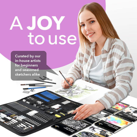 Castle Art Supplies 100 Piece Drawing & Sketching Set | Graphite, Charcoal, Pastel, Metallic & Water Soluble Pencils + Sticks, Fineliners | For Castle Art Supplies