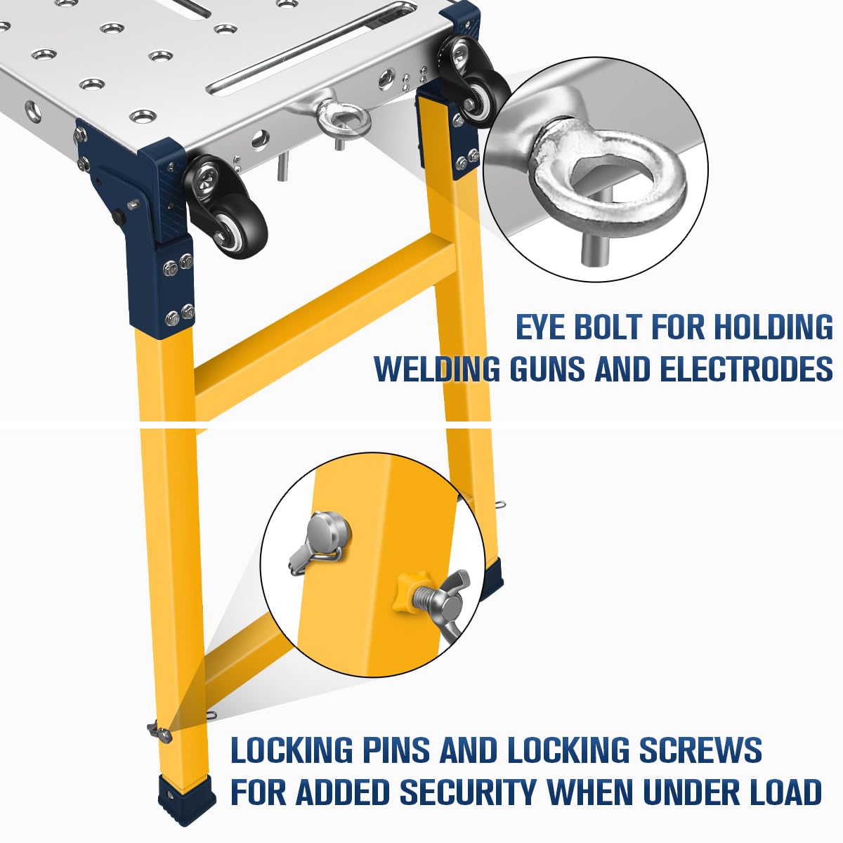 FUNTECK Versatile Portable Steel Work Platform and Welding Table with Casters | 55 x 14-inch Galvanized Tabletop | 1100 lbs. Load Capacity | - WoodArtSupply