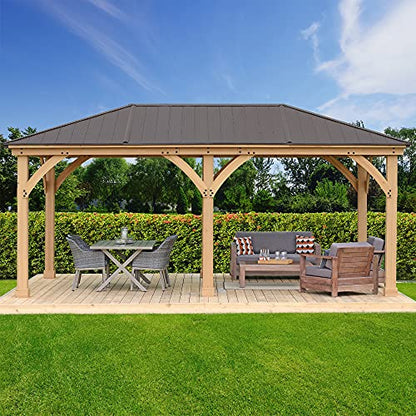 Yardistry 12' x 20' Meridian Cedar Wood Gazebo Pavilion for Patios, Decks, Garden, Backyard, Durable, Aluminum Roof