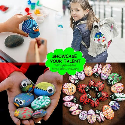 Lymoc Rock Painting Kit,Seashell Painting Kit,50 Pcs Arts and Crafts  Activities Kits Gift for Kids Ages 6-12+, with 21 Paints Creative Art Toys  for 4