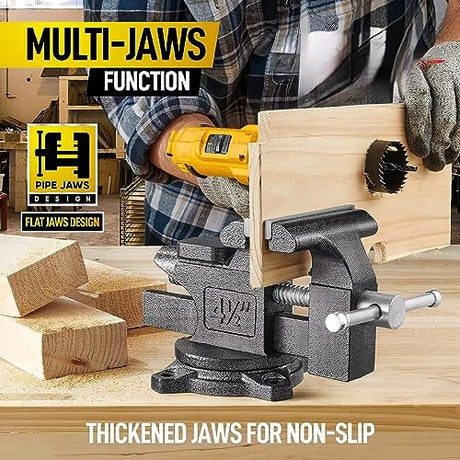 Updated 2-In-1 Bench Vise or Table Vise 4.5 Inch, Clamp Vice for Workbench Constructed with Cast Steel, Heavy Duty Workbench Vise Swivel for Gottinfurt