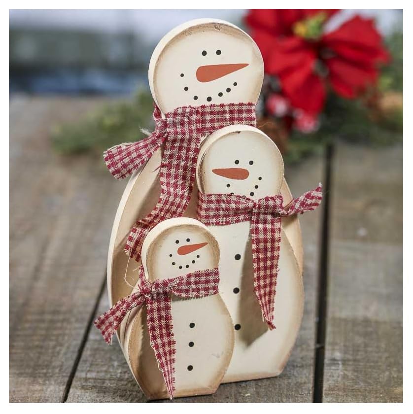 Holiday Joy Rustic Wood Block Sign and Snowman Family 2 Piece Set by Factory Direct Craft for Winter Decorating and Primitive Christmas Displays Factory Direct Craft