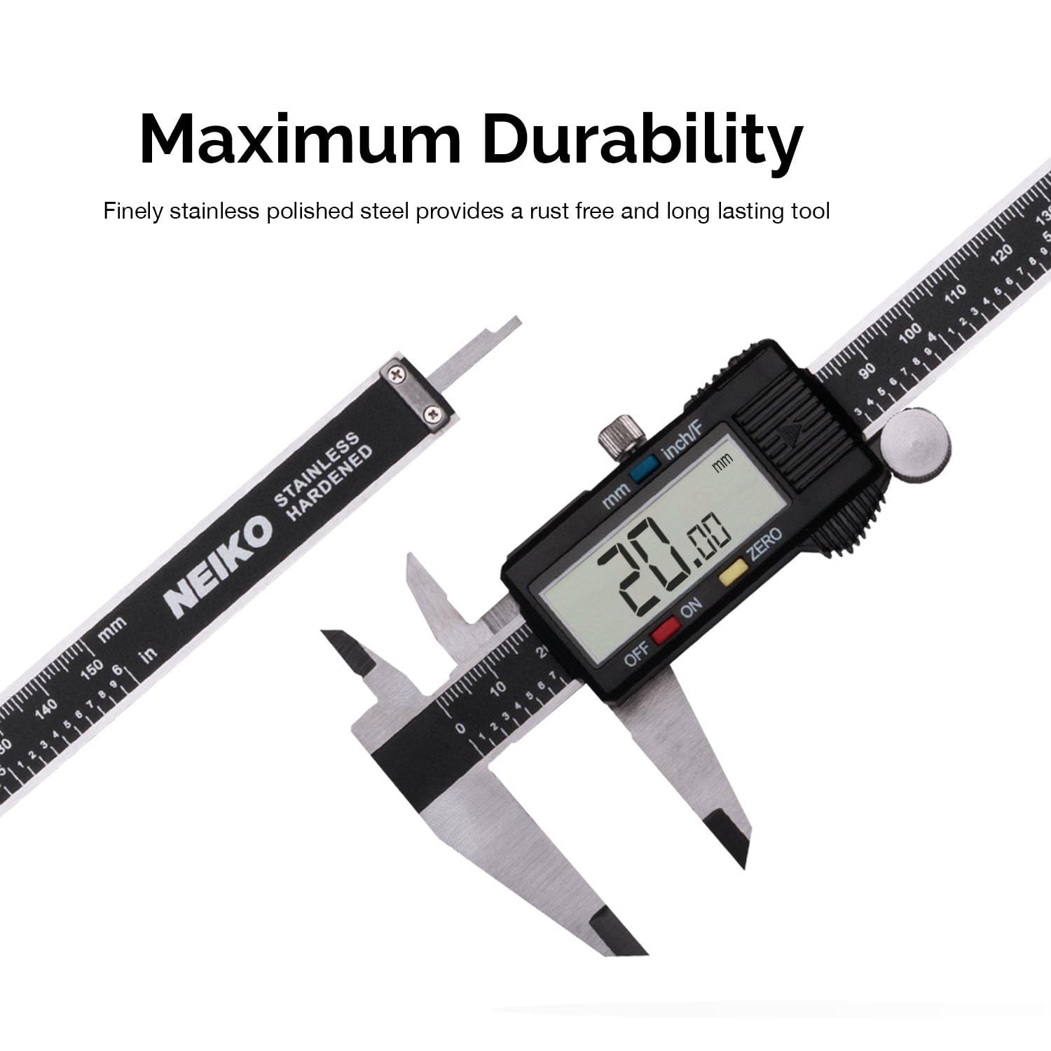 NEIKO 01407A Electronic Digital Caliper | 0-6 Inches | Stainless Steel Construction with Large LCD Screen | Quick Change Button for - WoodArtSupply