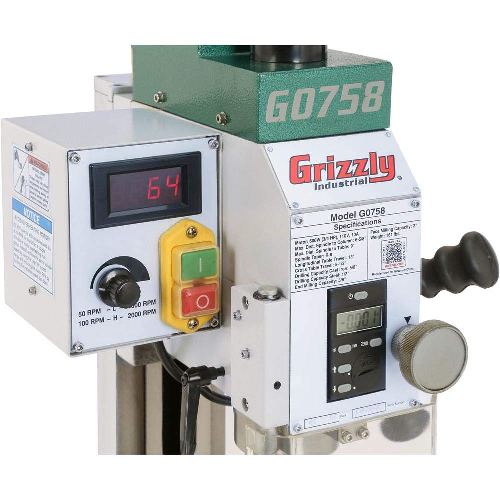 Grizzly Industrial G0758-6" x 20" 3/4 HP Mill/Drill Grizzly Industrial