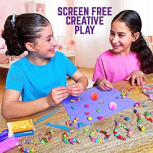 GirlZone Unicorn Charms and Clay Bracelet Kit, Bracelet Making Kit for Girls with Charms, Air Dry Clay and Beads, Fun Christmas Gifts for Girls 8-12 GirlZone