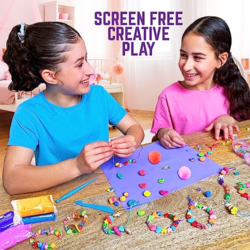 GirlZone Unicorn Charms and Clay Bracelet Kit, Bracelet Making Kit for Girls with Charms, Air Dry Clay and Beads, Fun Christmas Gifts for Girls 8-12