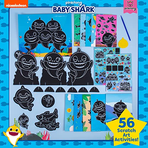 Baby Shark Ultimate Scratch ‘N Color Set by Horizon Group USA, 56 Scratch Art Activities, Including Stickers, 3D Shapes & More, Scratch Art for Kids Baby Shark