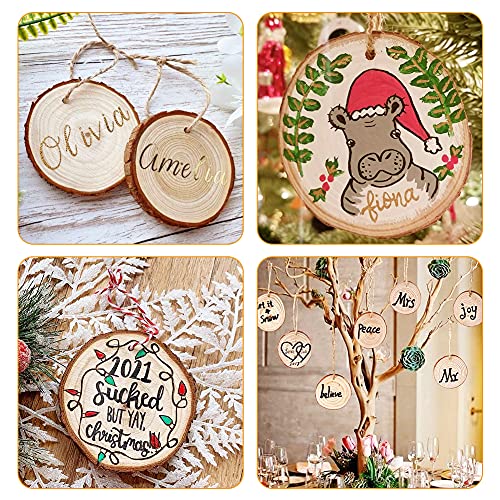 Natural Wood Slices, 30 Pcs 3.1"-3.5" Unfinished Wood Craft Kit, Predrilled Wooden Circles with Hole Crafts Christmas Ornaments DIY Crafts Boqin