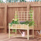 Outsunny 47'' Wooden Raised Garden Bed with Trellis, Coutryside Style Elevated Planter Box Stand with Open Storage Shelf, Spacious Planting Area for Outsunny