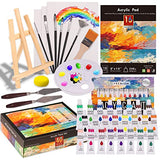 Kalour Acrylic Paint Set 56 pcs,Painting Supplies with 24 Acrylic Paint,16 Sheets Acrylic Pad,Painting Brushes,Canvas,Palette,Easel - Art Craft KALOUR