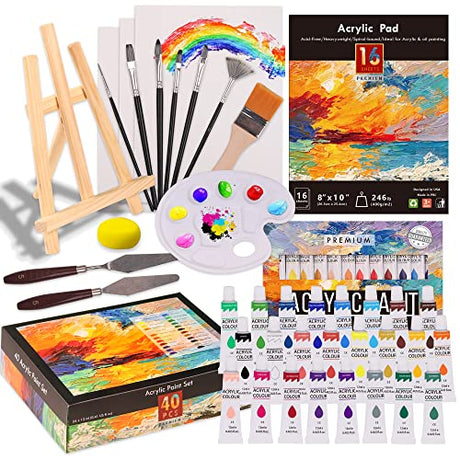 Kalour Acrylic Paint Set 56 pcs,Painting Supplies with 24 Acrylic Paint,16 Sheets Acrylic Pad,Painting Brushes,Canvas,Palette,Easel - Art Craft KALOUR