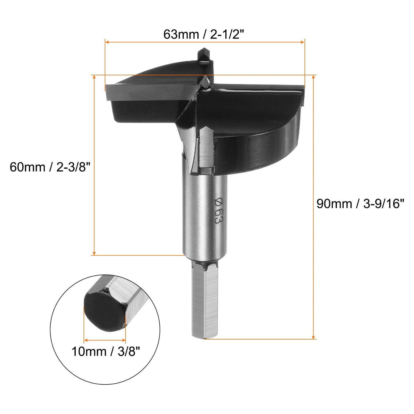 HARFINGTON Forstner Drill Bit 63mm (2-1/2") Tungsten Carbide Wood Forstner Bit Opener Cutter for Hinge Hole Drilling Woodworking, Black - WoodArtSupply