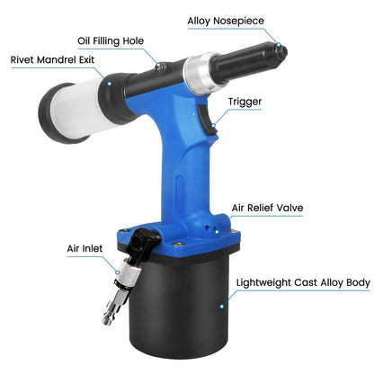 QIUMIN Pneumatic Rivet Gun, S30 Air Pop Riveting Gun Set with Nose Pieces, Hydraulic Air Riveter Tool, Self Suction - WoodArtSupply