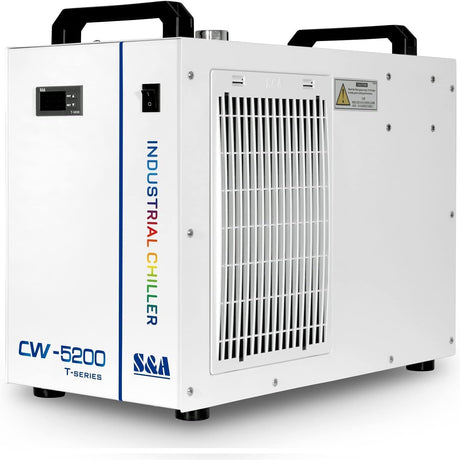 7L Industrial Chiller CW-5200DH 0.9HP 3.43gpm Water Cooling System, CO2 Laser Engraving and Cutting Machine, Cooling Capacity 5699 BTU/Hour Suitable Generic
