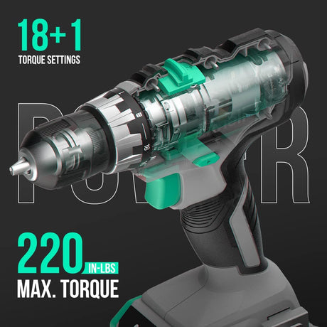 Litheli Cordless Drill Set, 20V Max Power Drill Cordless Set, 3/8” Keyless Chuck, 18+1 Torque Settings, Variable Speed, w/ 2.0 Ah Battery and 1 Hour LiTHELi