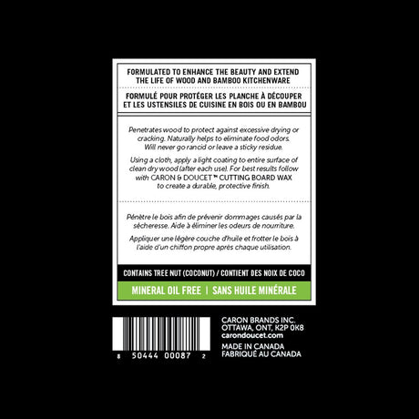 Caron & Doucet - Cutting Board & Butcher Block Conditioning & Finishing Oil | 100% Coconut Derived & Vegan, Best for Wood & Bamboo Conditioning & CARON & DOUCET
