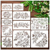 11Pcs Large Flower Stencils for Walls Canvas Fabric Craft, Floral Rose Stencil for Painting on Wood Reusable Magnolia Hibiscus Layering Paint yhslmh