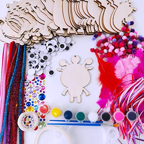 36 Sets Valentine's Day Craft Kits DIY Valentine Monster Wood Ornaments Decorations Art Sets Assorted Paintable Unfinished Wood Monster Cutouts Winlyn