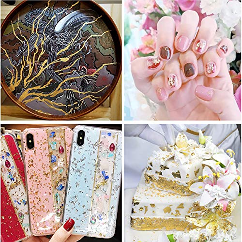 Gold Leaf, Gold Flakes, Gold Foil Flakes for Resin, Imitation Gold Foil Flakes Metallic Leaf Gold Foil for Nails Painting Crafts Slime and Resin UpTuoLi