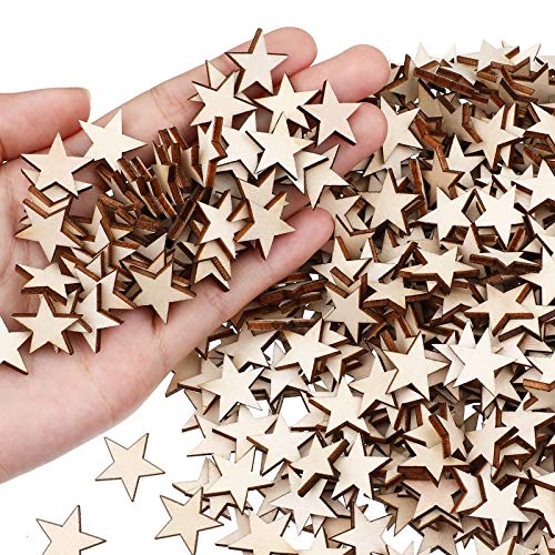 500 Pieces Wooden Star Shape Unfinished Wood Star Pieces, Blank Wood Pieces Wooden Star for Craft Flag Project and Decoration(3/4 Inch)