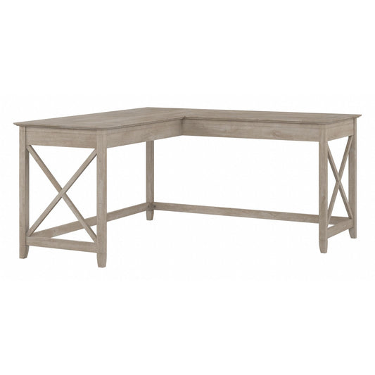 Bush Furniture Key West 60W Modern Farmhouse L Shaped Desk in Washed Gray | 60-Inch Corner Table for Home Office - WoodArtSupply