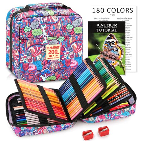 KALOUR 200PCS Colored Pencils Set for Adult Coloring Books with Tutorial & Color Chart, 180 Artists Colored Pencils,12 Watercolor Pencils,Art KALOUR PDAS