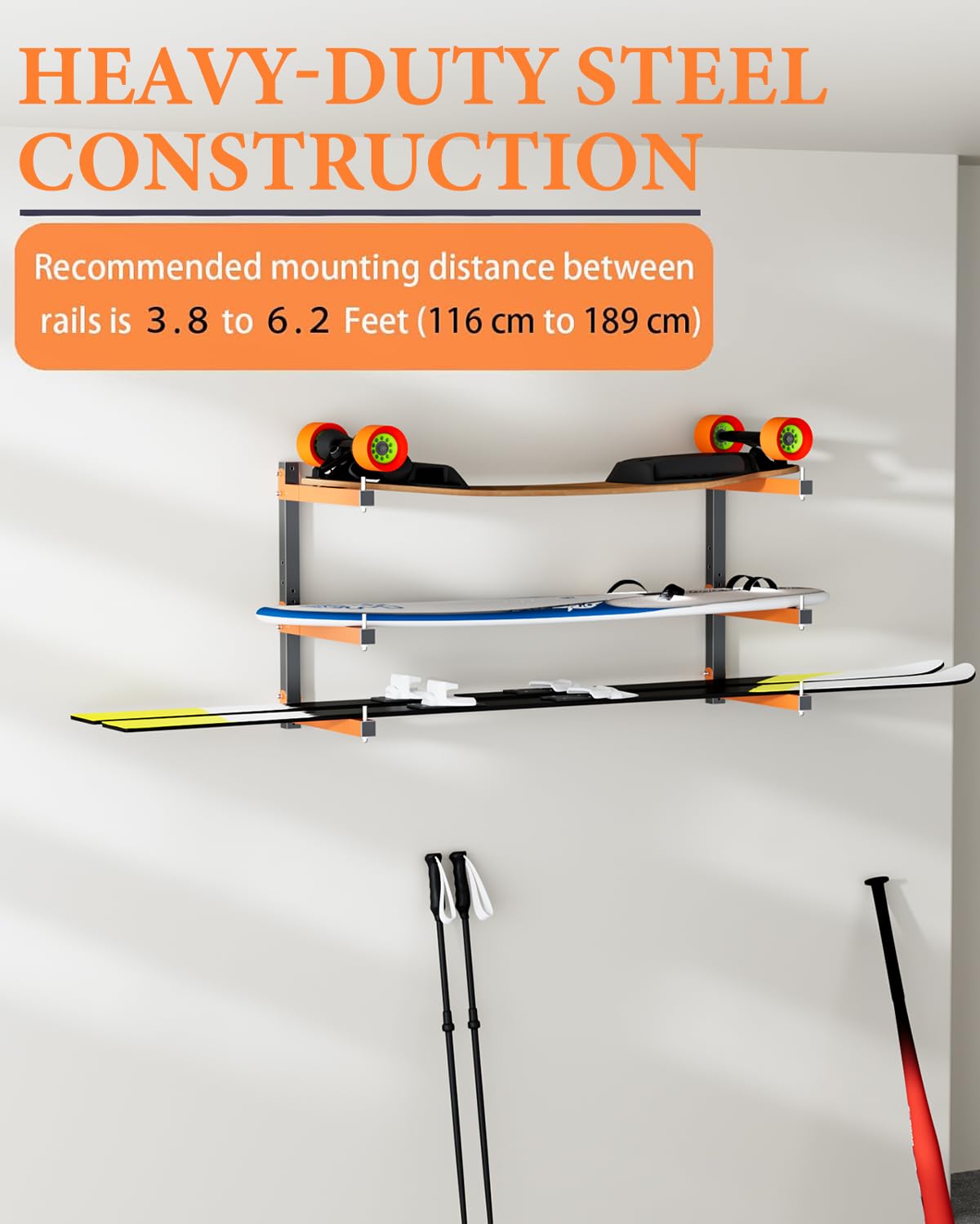 Acools Lumber Storage Rack, Lumber Rack Wall Mount, Heavy Duty Wood Storage Racks with 6-Level System, 720 lb Durable Garage Wood Organizer, Orange Acools