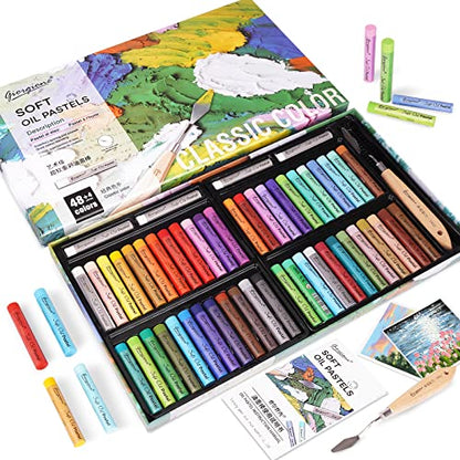 AXEARTE Soft Oil Pastels Set, 52 Colors Vibrant Creamy Oil Pastels Set with Painting Scraper, Art Supplies for Drawing, Blending, Layering, and - WoodArtSupply