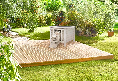 TRIXIE Small Pet House, Wooden Outdoor Shelter, Weatherproof Pet Home, Ideal for Cats, Rabbits, Bunnies, Guinea Pigs, Lt. Gray - WoodArtSupply