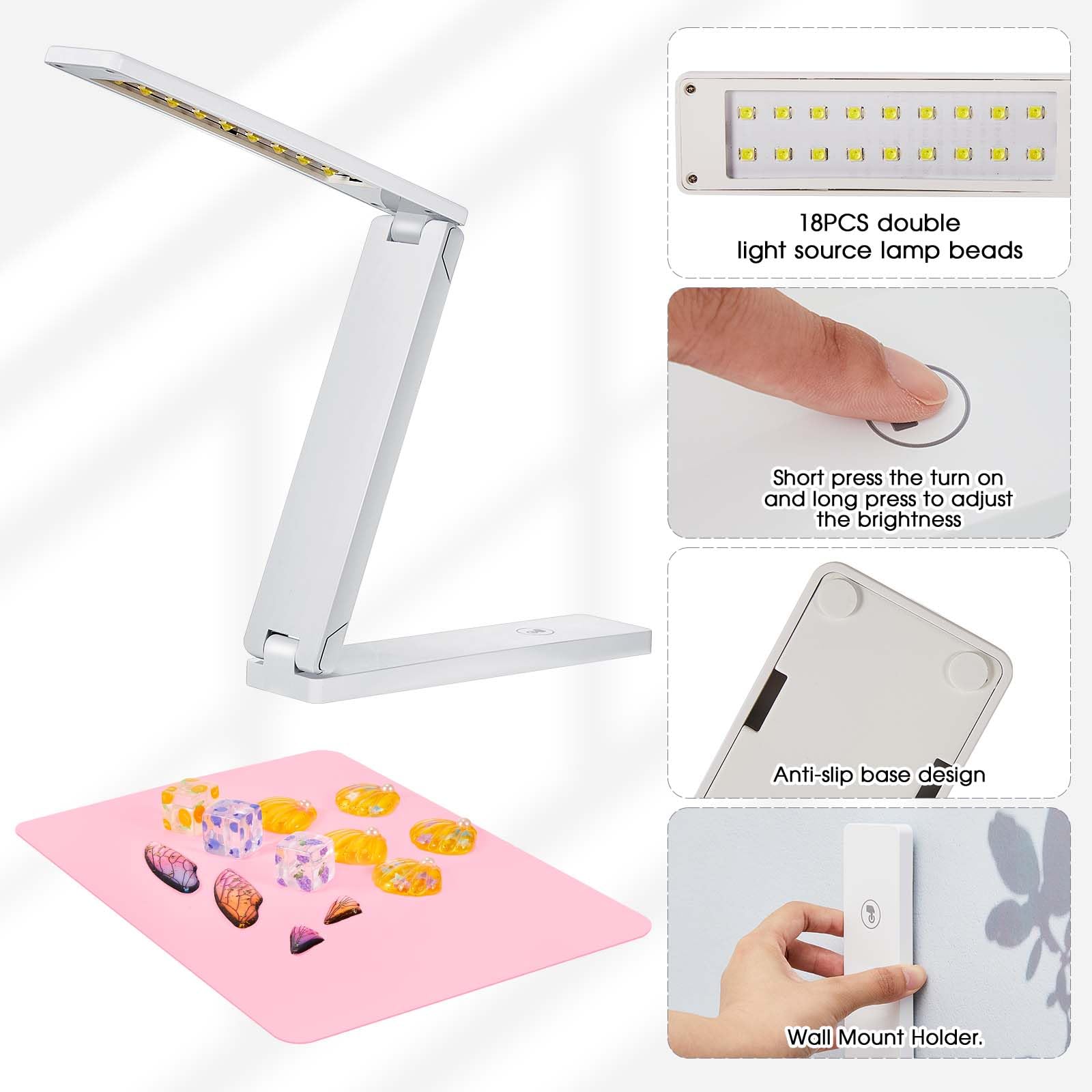 VIHOSE UV Light for Resin Curing Foldable UV Resin Light with 18 Lamp Beads Large UV Lamp with Silicone Pad for Resin Molds, Jewelry Making, DIY - WoodArtSupply